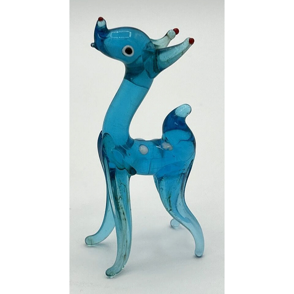 Vintage Unique Blown Glass Blue Reindeer 3.5" Tall SKU PB197